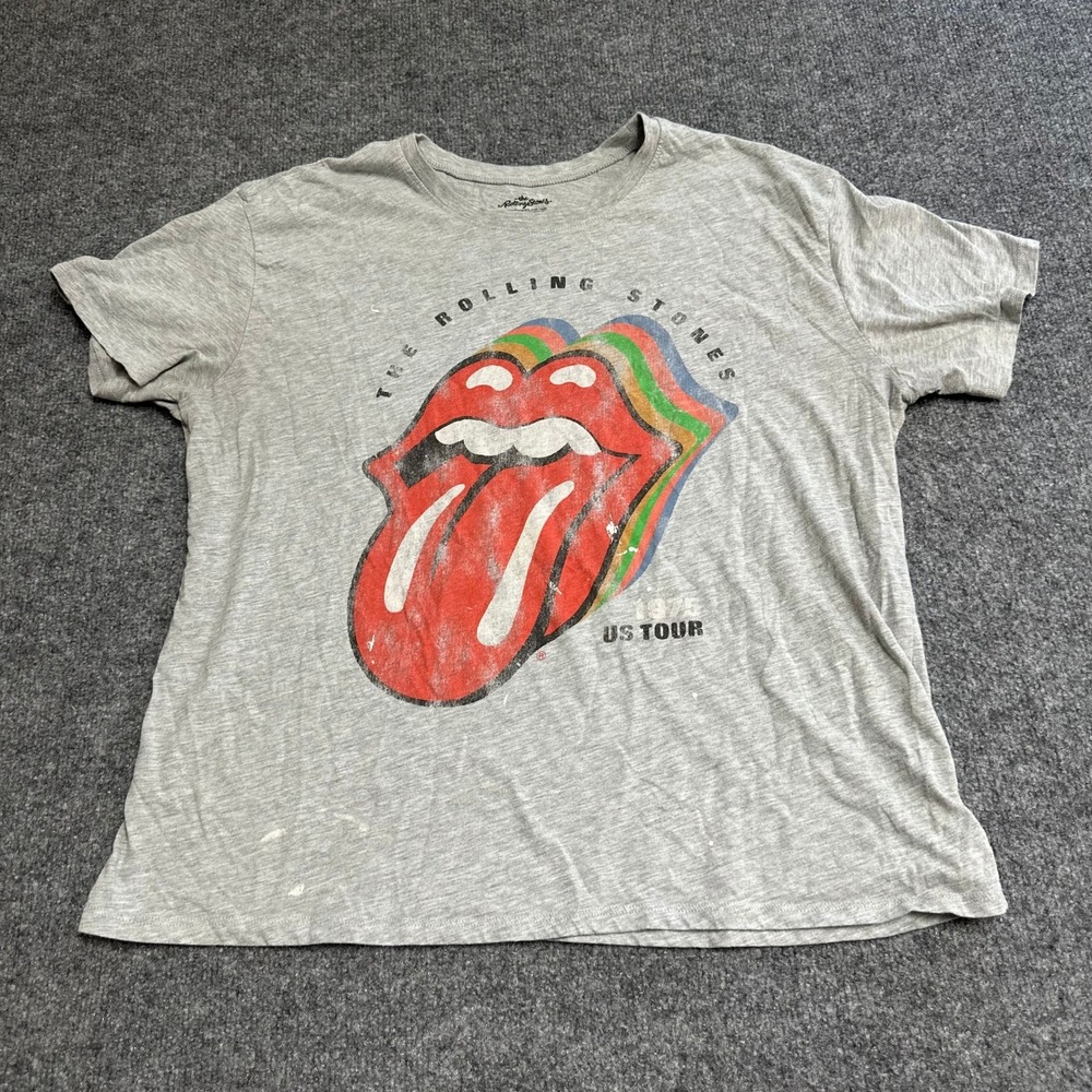 The Rolling Stones T-Shirt Womens Size XL Grey 1975 US Tour Graphic Band Tee